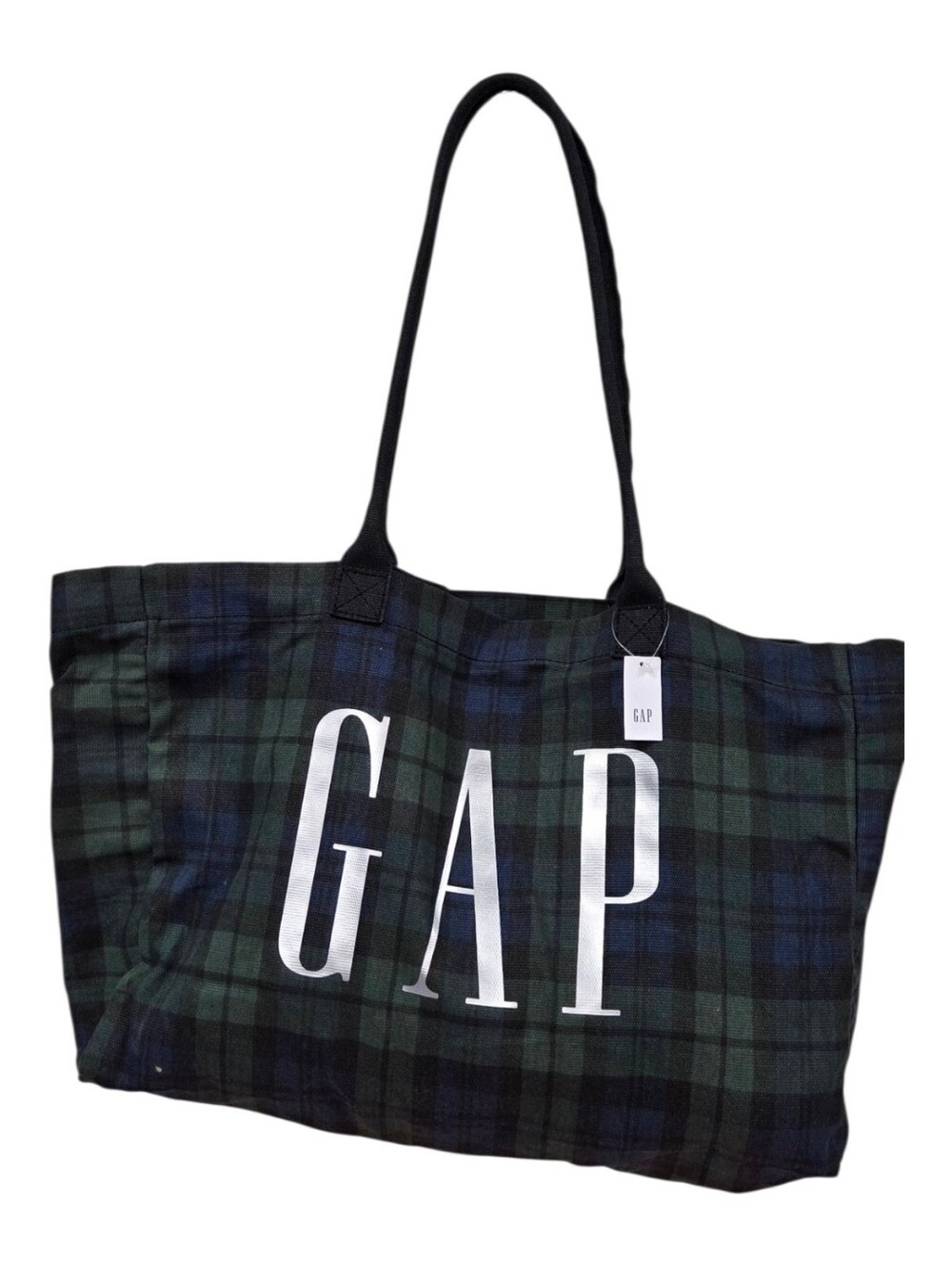 GAP Green and Black Plaid Logo Tote